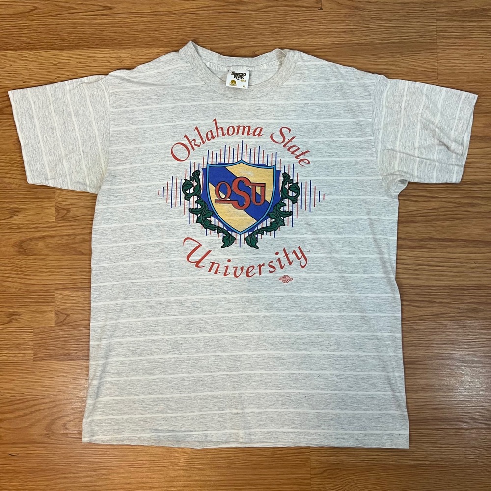 Vintage Oklahoma State University T-Shirt XL Tennessee River Striped OSU Tee